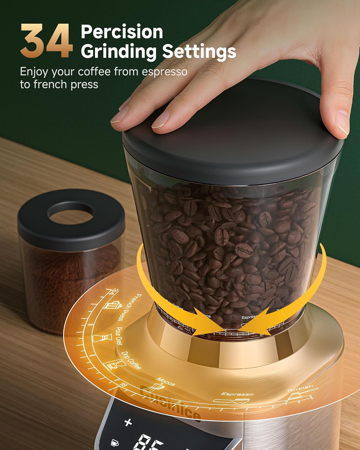 Espresso Coffee Grinder - 48 Precise Grind Settings, Anti-Static 40mm Stainless Steel Burr, 0.1s Electronic Timer, 11.3oz Bean Hopper, Conical Burr Coffee Grinder for Home Use Brushed Silver