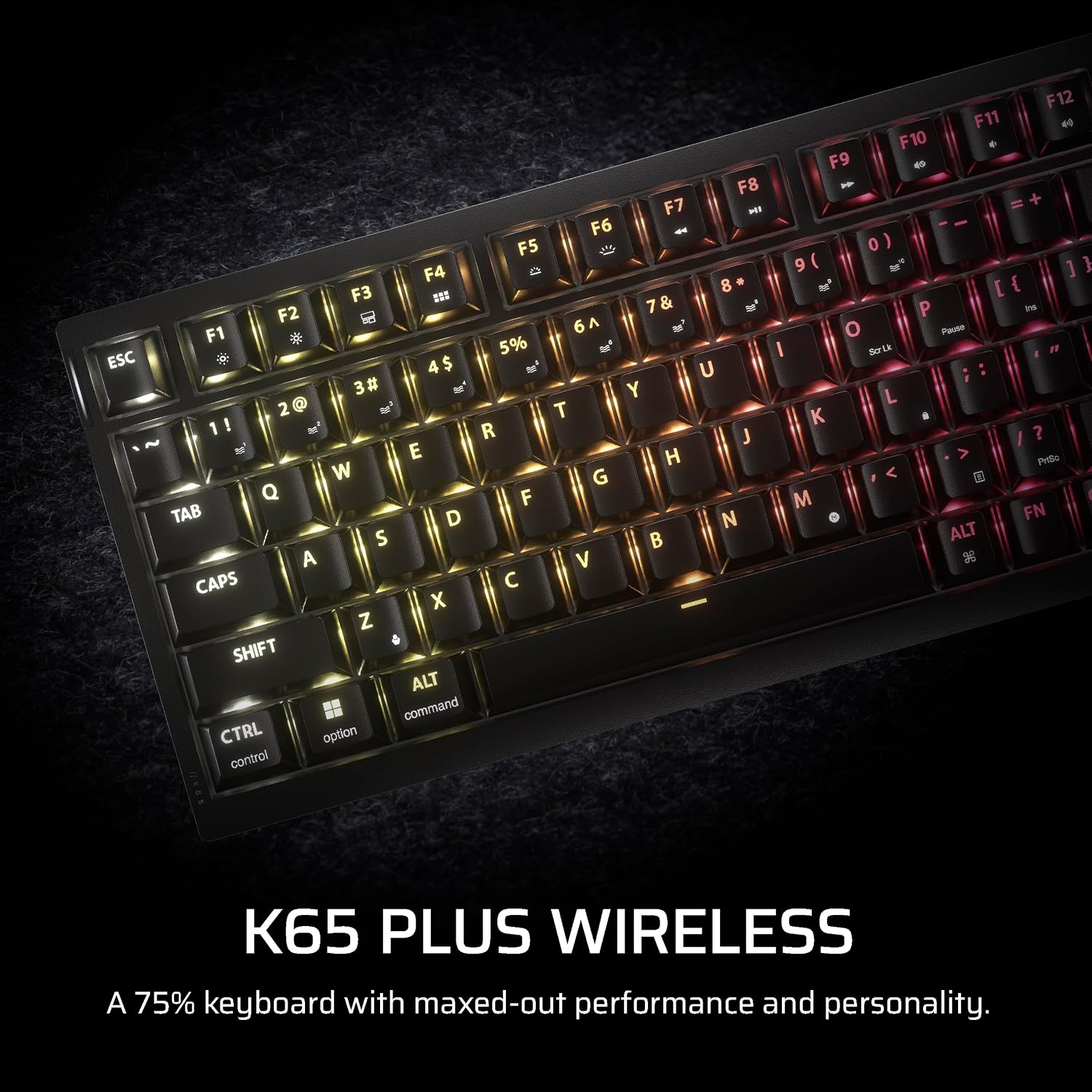 Corsair K65 Plus Wireless 75% RGB Hot-Swappable Mechanical Gaming Keyboard – Pre-Lubricated MLX Fusion Tactile Switches – Dual-Layer Sound Dampening – PBT Keycaps – QWERTY NA – Black