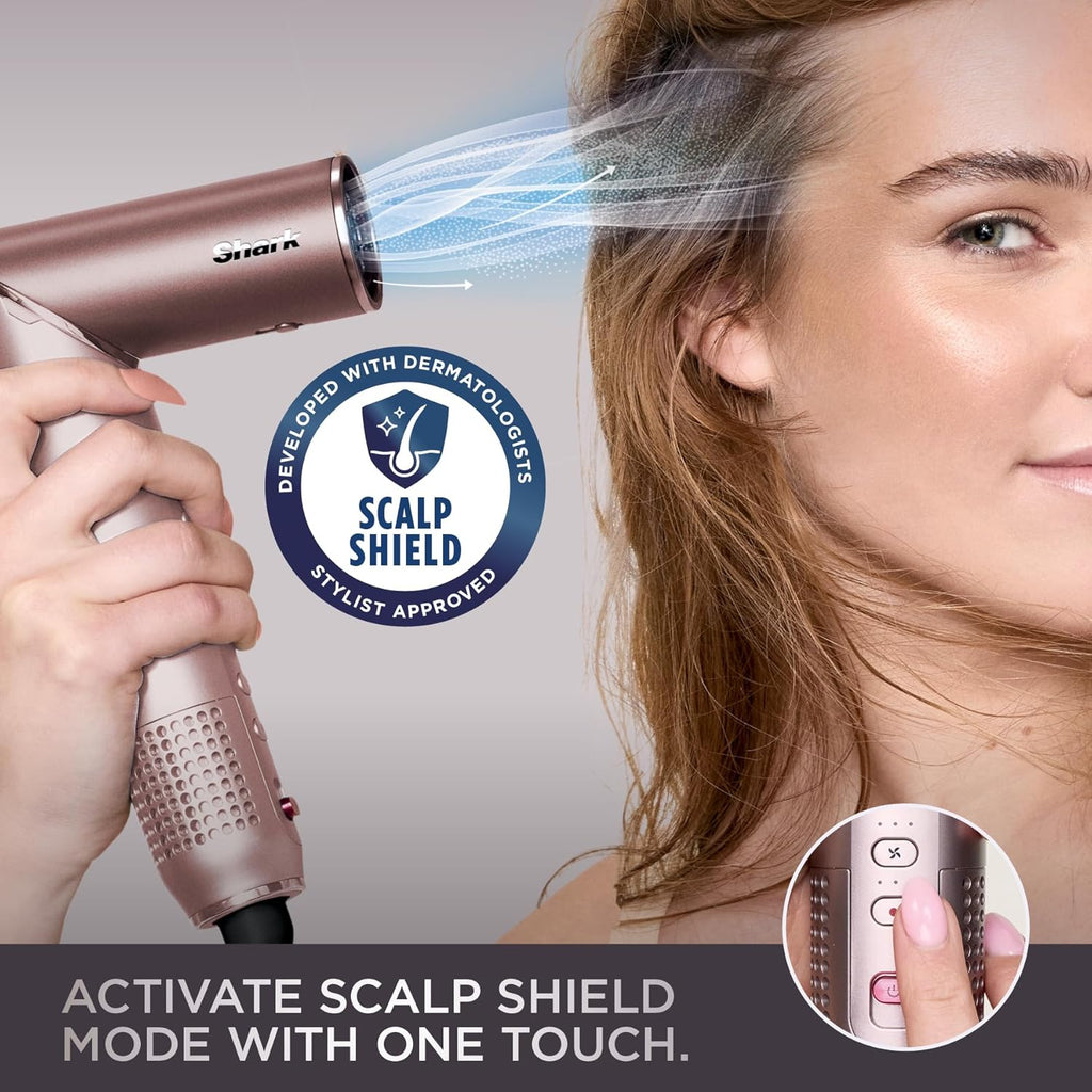 Shark FlexFusion Hair Straightener & Powerful Hair Dryer with Fusion Hair Brush, Ceramic Air Styler with Auto-Wrap Curlers & Concentrator, Ceramic Plates, Cosmic Blush HD641S