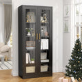 Glass Display Cabinet, 71' Tall Metal Curio Cabinet with Glass Doors, Black Display Case, Storage Cabinets with 4 Adjustable Shelves, Locking Storage Cases for Hallway, Kitchen, Living Room