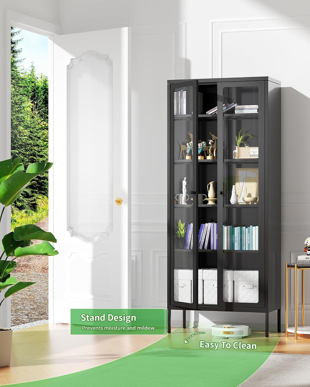 Greenvelly 67' Metal Display Cabinet with Doors and 4 Shelves, Black Glass Display Storage Cabinets for Collectibles, Tall Curio Cabinet with Glass Doors for Home Office, Living Room, Pantry