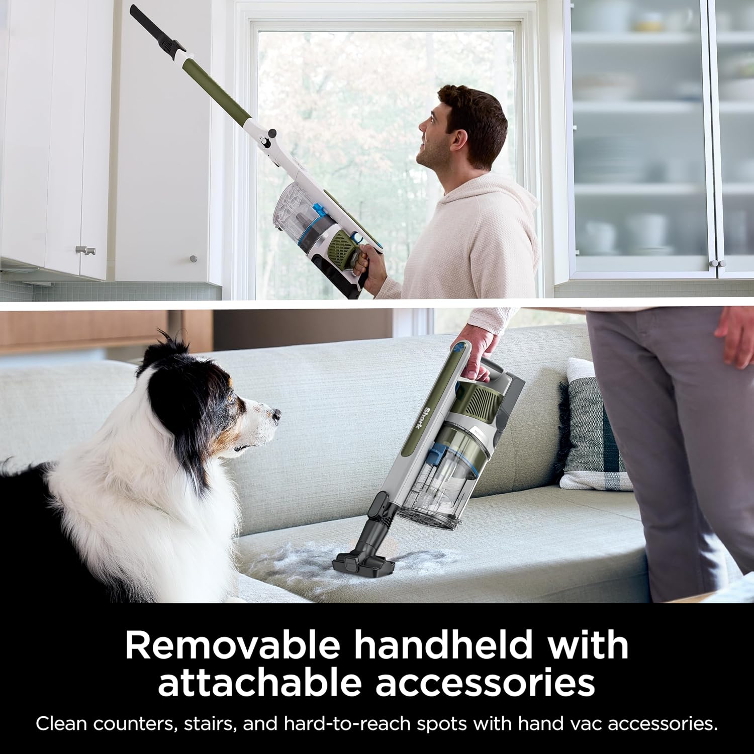 Shark PowerPro Flex Pet Plus Cordless Vacuum, FloorDetect Technology, MultiFLEX Wand, HEPA Filter, for Carpets & Hard Floors, Up to 50-Minute Runtime, Powerful Pet Hair Pickup, Olive, IZ387H