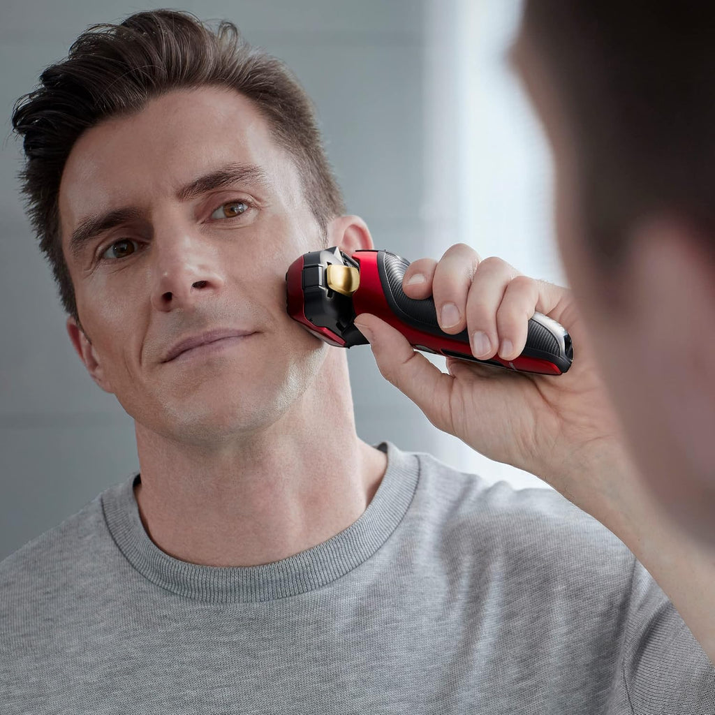 Panasonic ARC5 Electric Razor for Men Face, Wet & Dry Shavers for Men with Foil Shaver, Pop-up Trimmer, Ultra-Fast 5-Blade, Smart Shave Sensor, 16D Flexible Pivoting Head - ES-ALV6HR (Red)