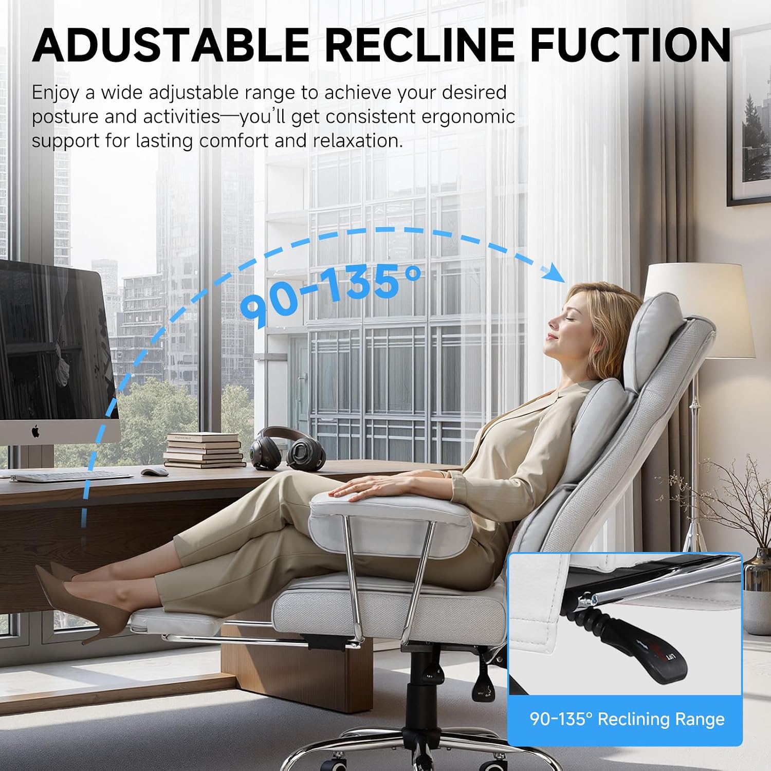 GTPLAYER Gaming Chair,Office Chair with Pocket Spring Lumbar Support, Ergonomic Comfortable Wide Office Desk Computer Chair with Outward Fixed Soft Armrests and Footrest,(PU Leather, White)