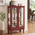 43'H Lighted Display Curio Cabinet, 3-Tier Glass Accent Storage Cabinet Curio Showcase w/ 2 Doors & Adjustable Shelves, Wine Artwork Storage Rack w/ Mirrored Back Panel for Living Room (Cherry)