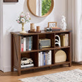 Joaxswe Farmhouse 6 Cube Book Shelf, Wood 3 Tier Storage Organizer Bookshelf, Brown Walnut 47' Horizontal Cubby Bookcase with Legs, Rustic Entryway Book Case, Long Display Cabinet for Bedroom, Office