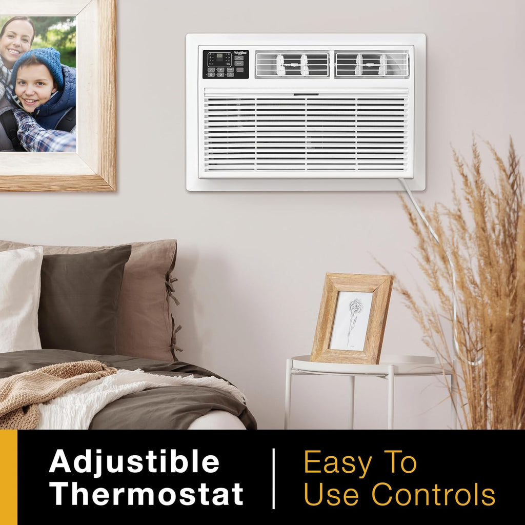 Whirlpool 8,000 BTU Through the Wall Air Conditioner, 115V, Cools up to 350 Sq. Ft. for Living Room, Bedroom, Kitchen with Dehumidifier and Remote Control, White