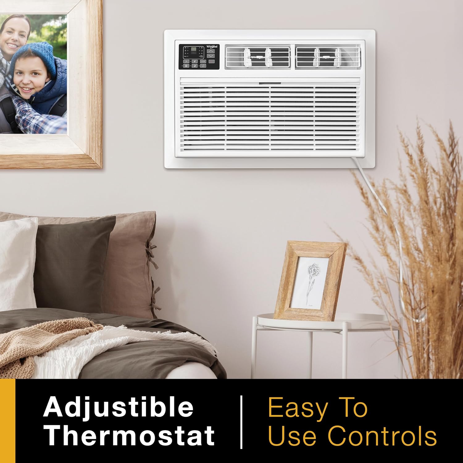 Whirlpool 8,000 BTU Through the Wall Air Conditioner, 115V, Cools up to 350 Sq. Ft. for Living Room, Bedroom, Kitchen with Dehumidifier and Remote Control, White