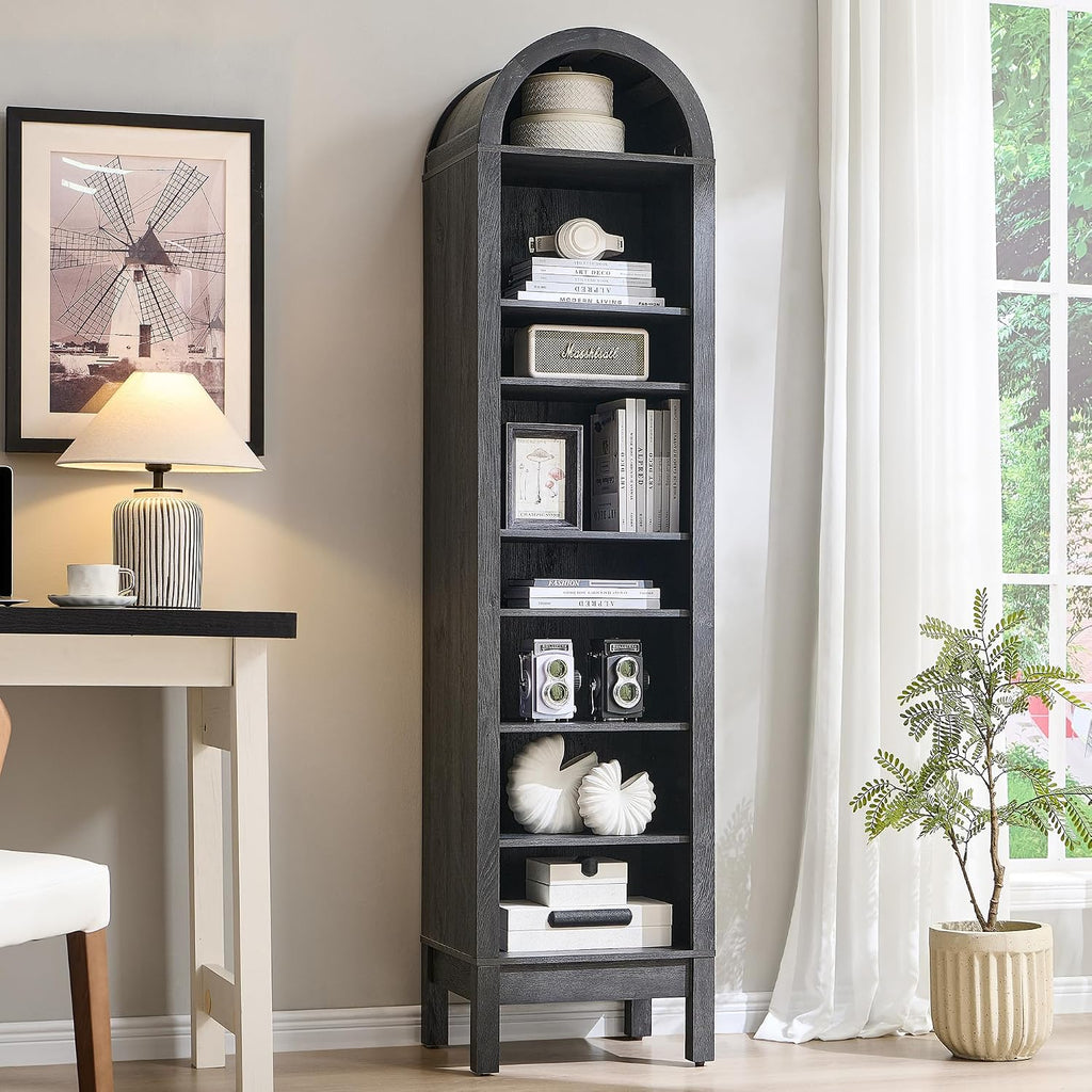 IFGET 71' Tall Arched Bookshelf, 8 Tiers Arch Bookcase with Storage, Modern Farmhouse Book Shelf with Adjustable Shelves, Wood Bookshelf w/Open Display Shelves for Living Room, Office (Dark Grey)