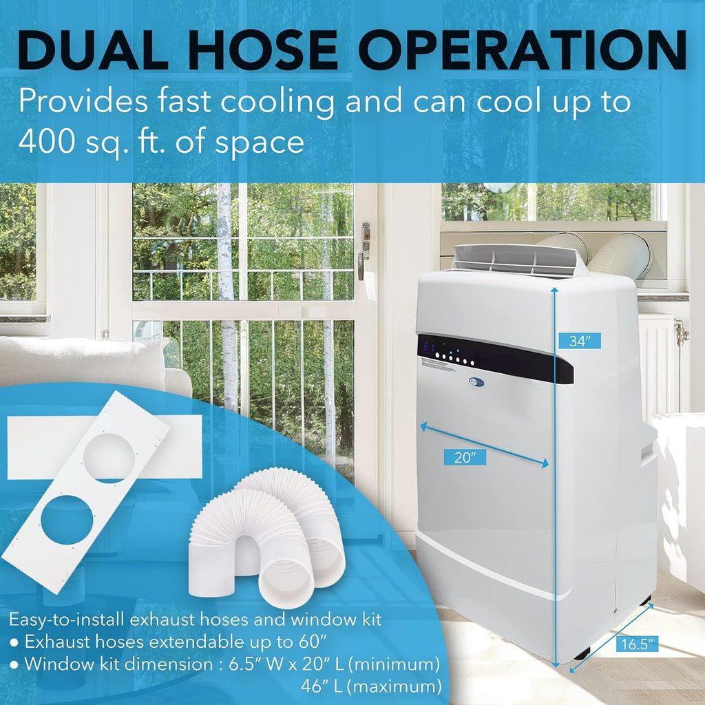 Whynter ARC-12SD 12,000 BTU (6,936 BTU SACC) Dual Hose Cooling Portable Air Conditioner, Dehumidifier, and Fan with Storage bag, up to 400 sq ft in White