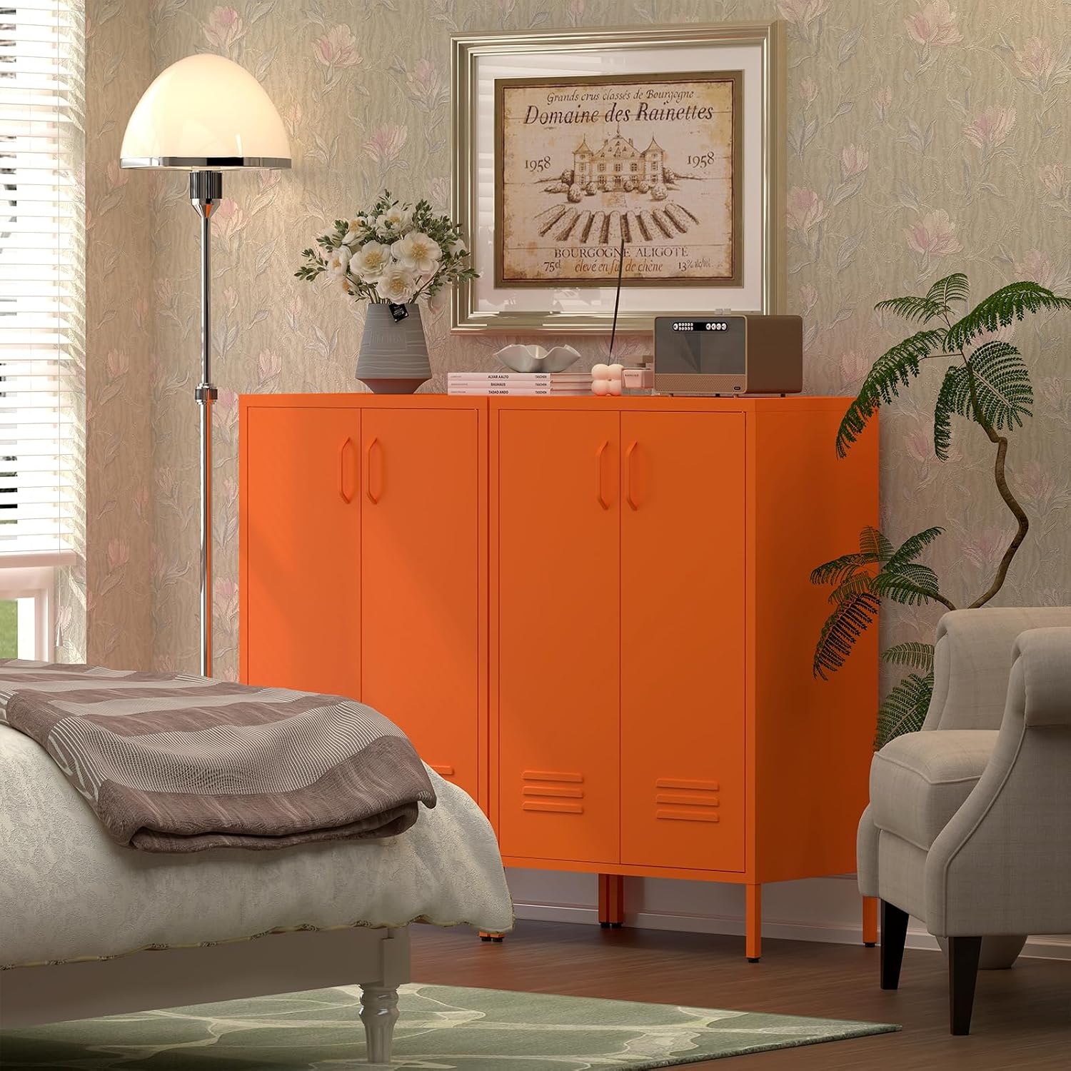 IRONFFICE Metal Locker Cabinet,Morden Storage Cabinet with 2 Adjustable Shelves,Metal Storage Cabinets with 2 Doors for Home Office,Gym,Utility Room,Orange