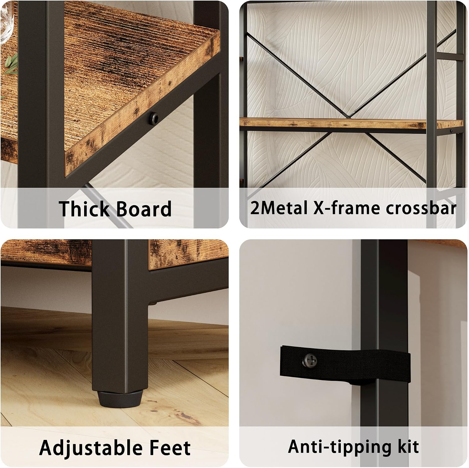 IRONCK Industrial Bookcases and Bookshelves, 5-Tiers Corner Bookcase with Curved Panels, L Shaped Shelf with Metal Frame for Open Storage for Living Room Home Office, Vintage Brown
