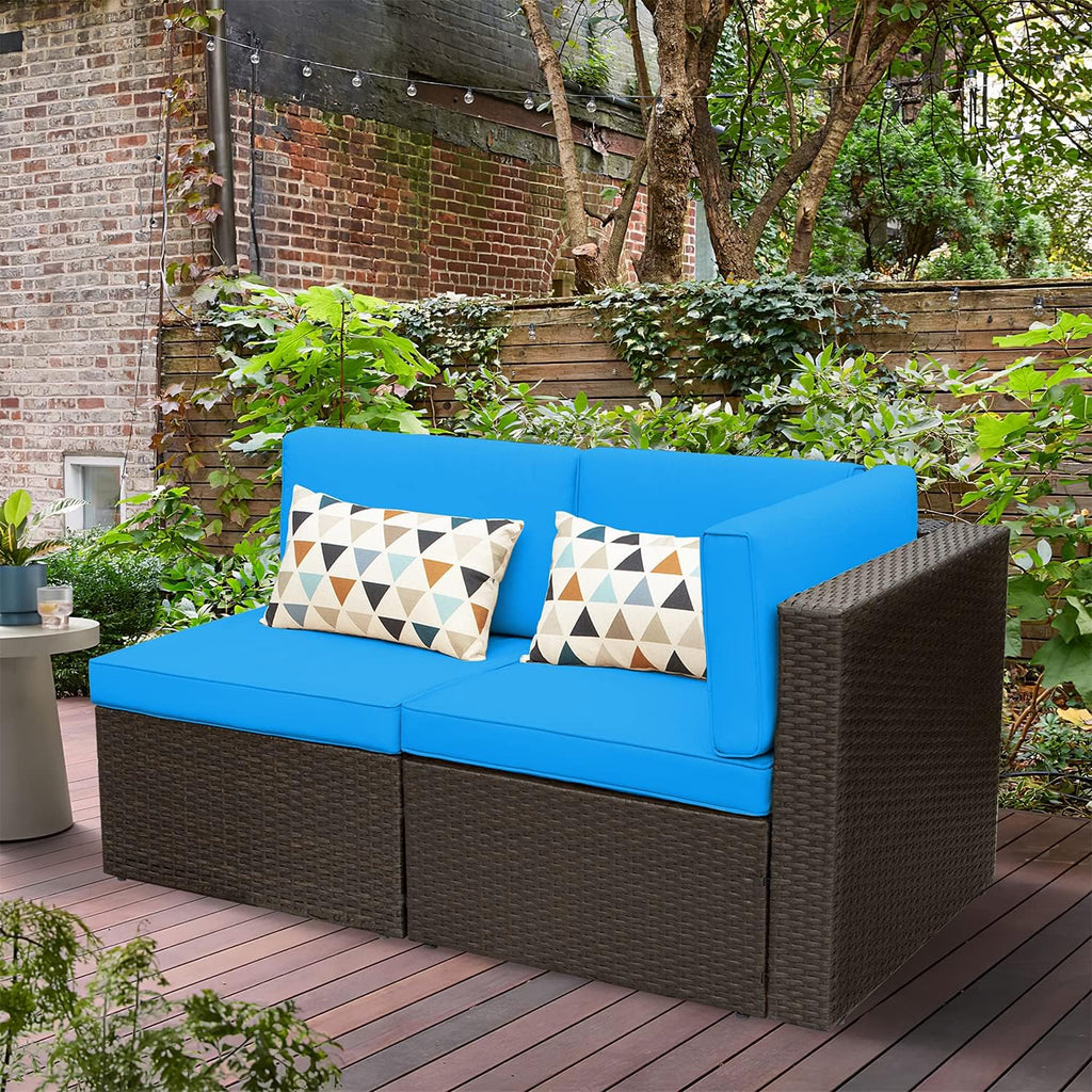 Devoko 2 Pieces Patio Furniture Sofa Sets Outdoor All Weather Sectional Corner Sofa and Armless Sofa (Blue)