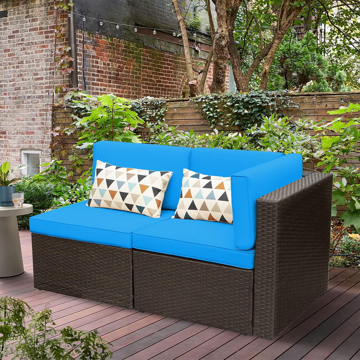 Devoko 2 Pieces Patio Furniture Sofa Sets Outdoor All Weather Sectional Corner Sofa and Armless Sofa (Blue)