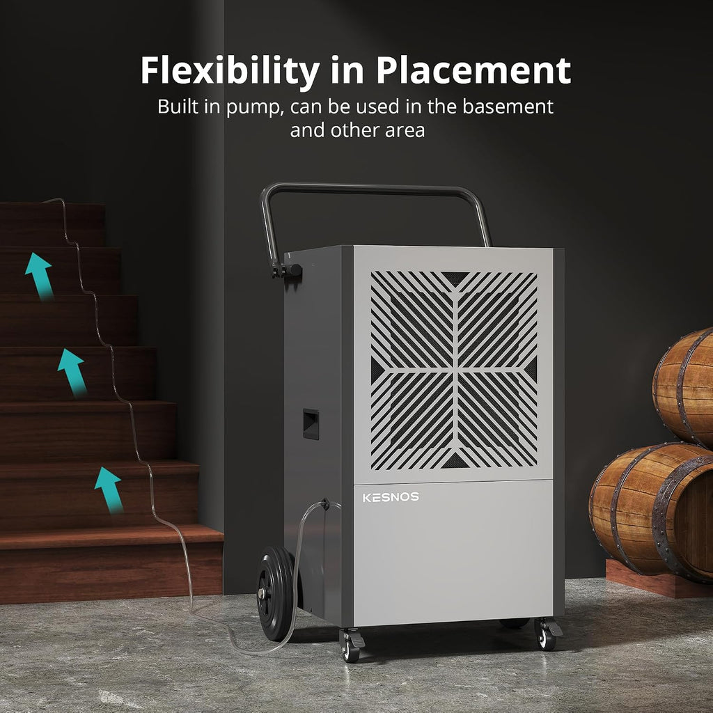 Kesnos 216 Pints Commercial Dehumidifier with Pump – Dehumidifier with Drain Hose and 24 Hr Timer in Large Space Up to 8500 Sq. Ft. – Ideal for Basements, Industrial Spaces and Job Sites