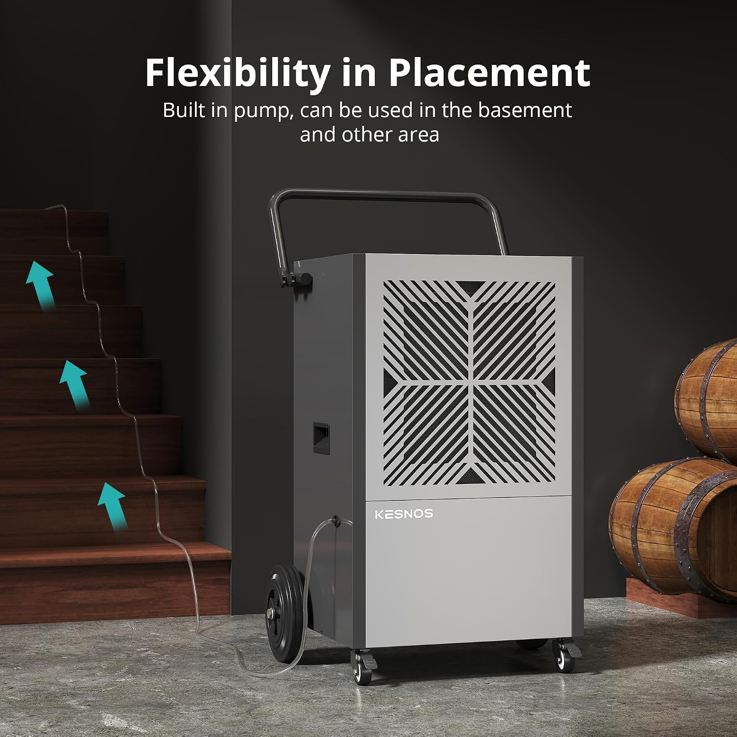 Kesnos 216 Pints Commercial Dehumidifier with Pump – Dehumidifier with Drain Hose and 24 Hr Timer in Large Space Up to 8500 Sq. Ft. – Ideal for Basements, Industrial Spaces and Job Sites