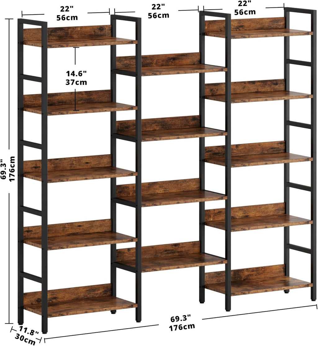 IRONCK Bookshelf, Bookshelves and Bookcases, 5 Tiers Bookshelf with Baffles, Large Book Shelf with Metal Shelving, Triple Wide Shelves for Living Room, Home Office