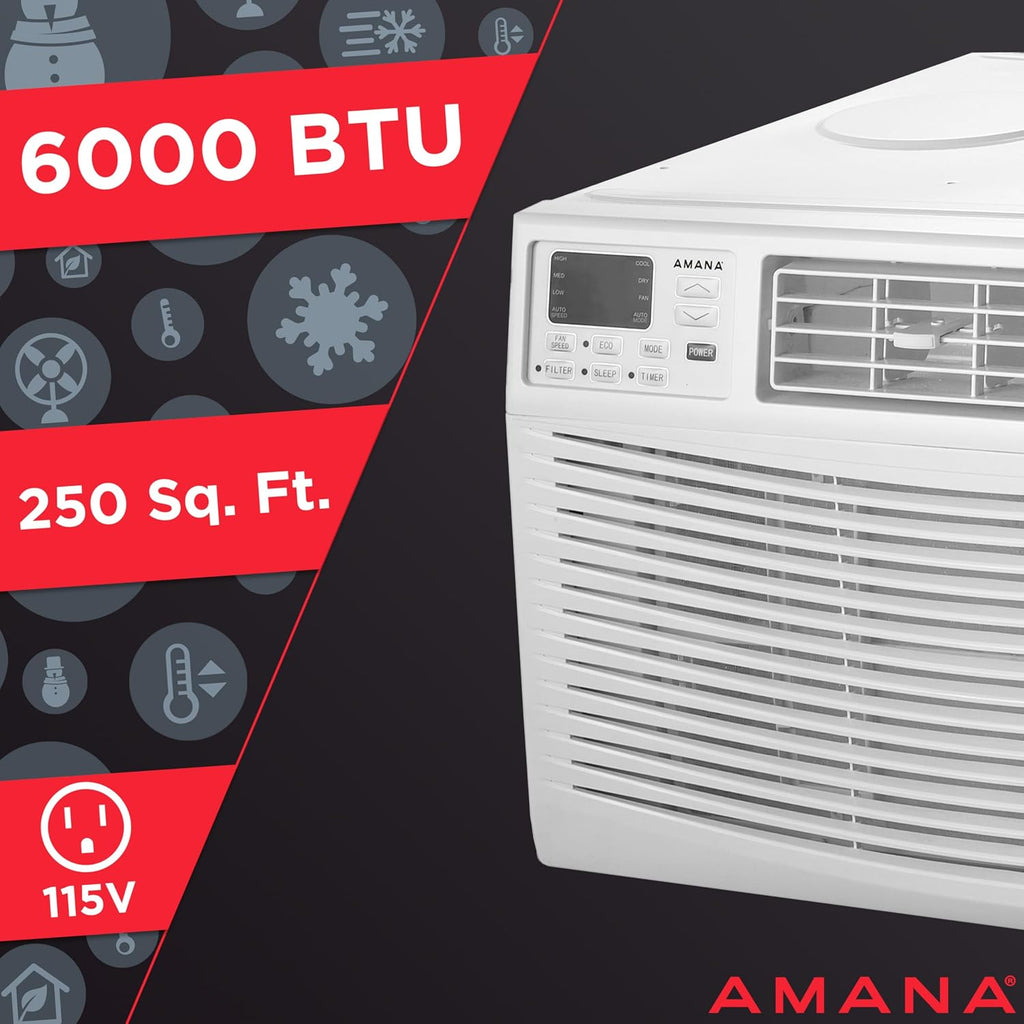 Amana 6,000 BTU 115V Window-Mounted Air Conditioner with Remote Control, White