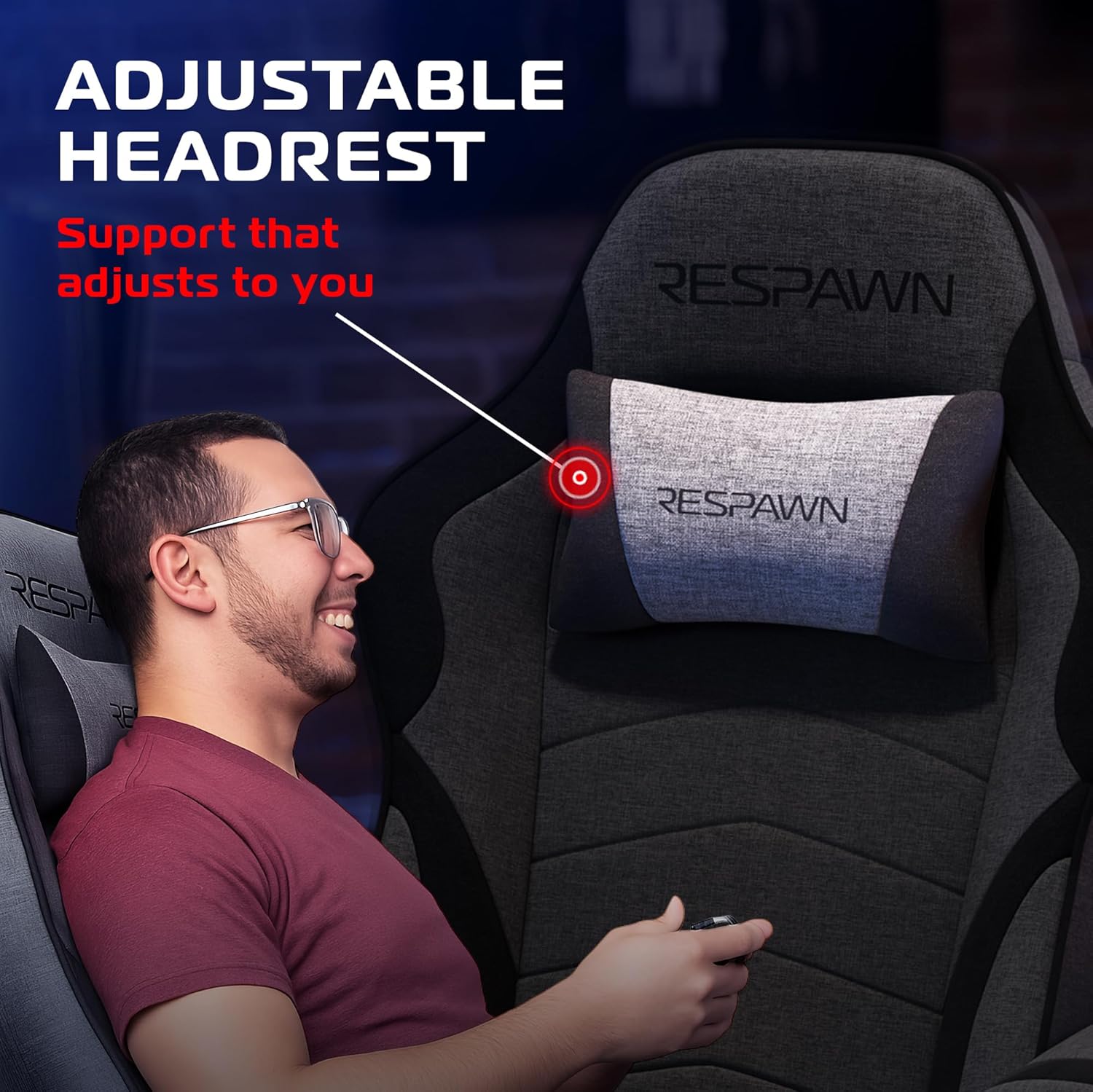 RESPAWN 900 Console Gaming Recliner with Footrest and Lumbar Support - Comfortable Ergonomic Gaming Chair with Headrest, No Wheels, Reclining, Heavy Duty, Racing Style Video Game Chairs - Gray Fabric