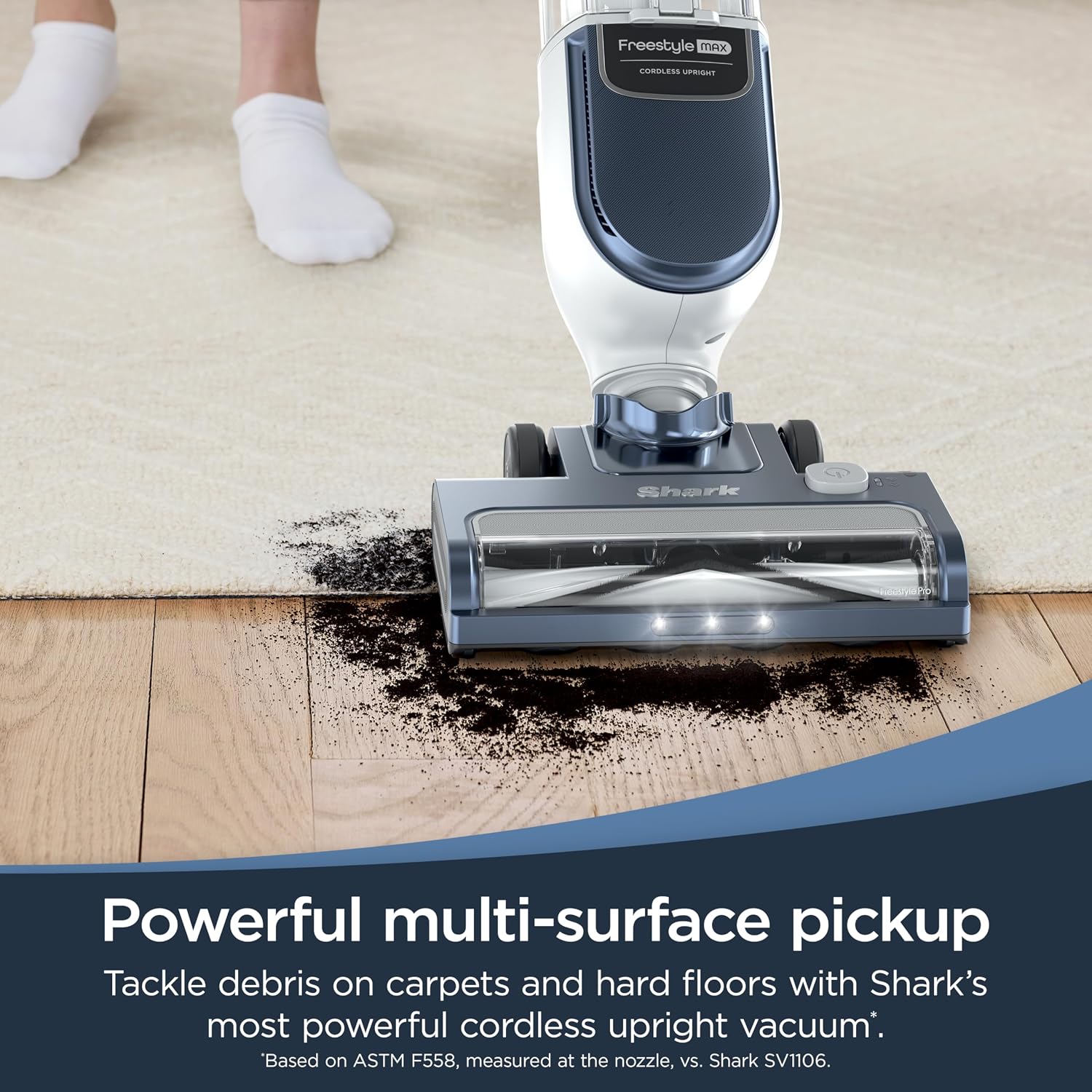 Shark Freestyle Max Cordless Upright Vacuum, Multi-Surface Cleaning, Lightweight, Easy Maintenance, with Large Dust Cup and 2-Speed Brushroll, LED Headlights, Nordic Blue, SV2002