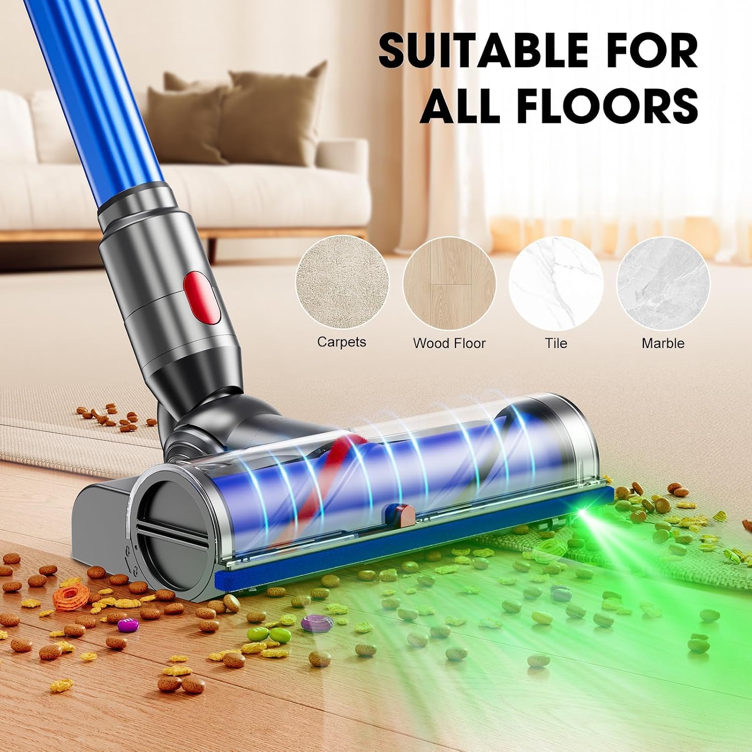 Vacuum Head Replacement for Dy-Son V10, V7, V8, V11, V15 Direct Drive Motor-Head Brush Roller for Dyson Vacuum Attachments Parts LED Headlights 270° Torque Brush Head for Hardwood Floor and Carpet