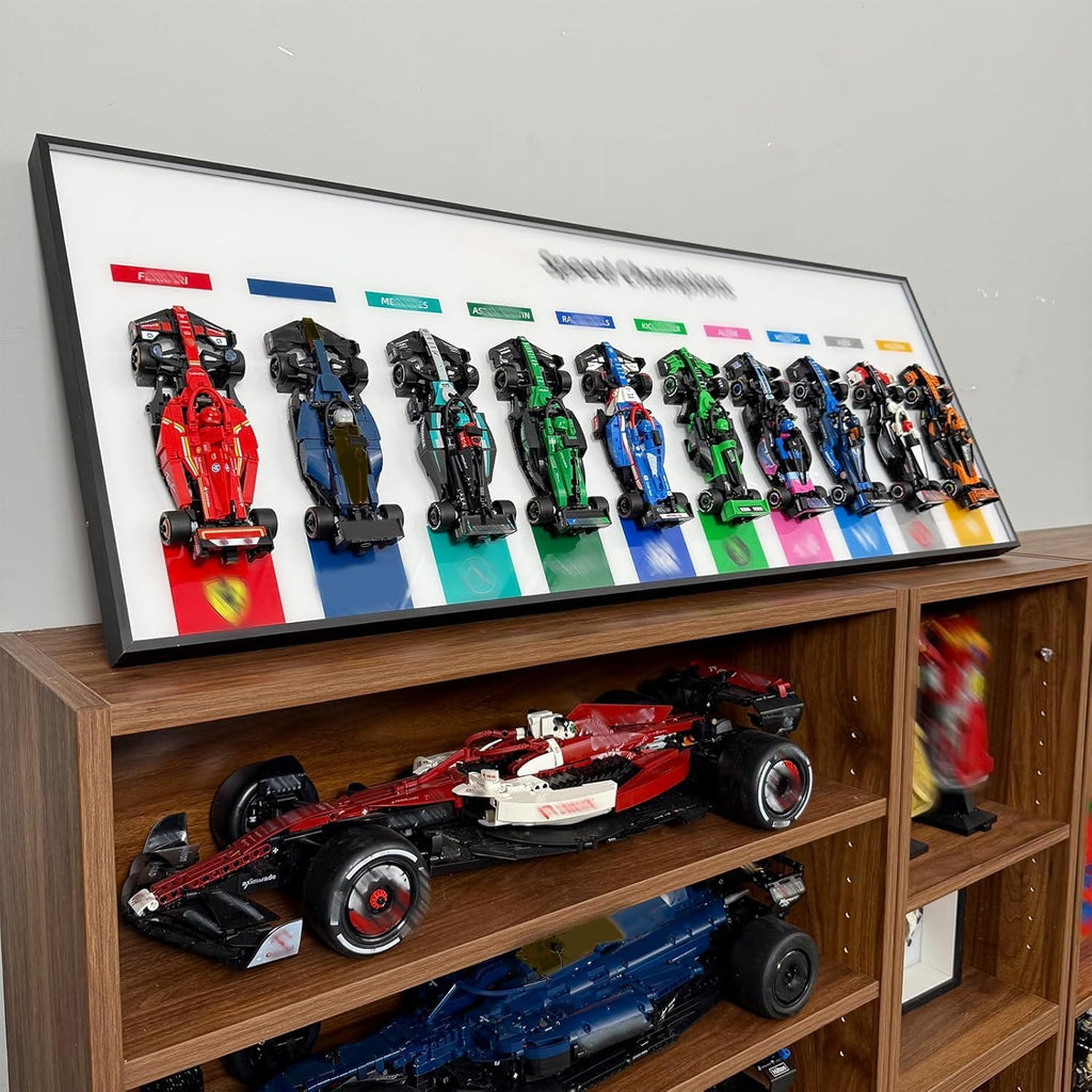 WETCEAOM Display Wallboard Compatible with Lego Speed Champions 10-Car 66802 Display Frame Wall Mount(with Hook), Wall Art- Ideal Compatible with Lego Car Wall Mount Display (Model Not Included!)