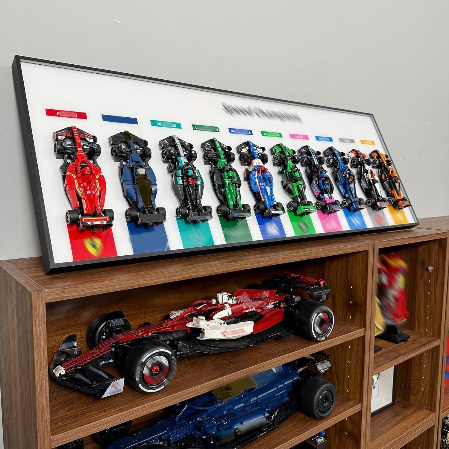 WETCEAOM Display Wallboard Compatible with Lego Speed Champions 10-Car 66802 Display Frame Wall Mount(with Hook), Wall Art- Ideal Compatible with Lego Car Wall Mount Display (Model Not Included!)