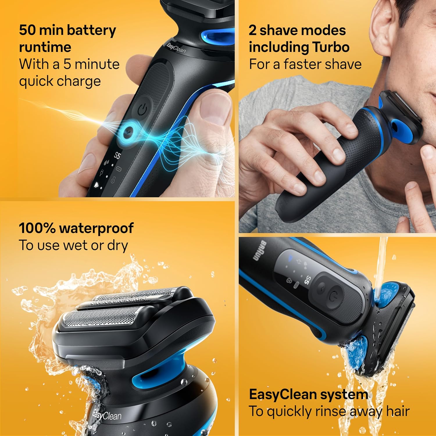 Braun Electric Shaver for Men, Series 5 5118s, Waterproof, Wet & Dry Shave, Turbo Shaving Mode, Foil Shaver with Precision Trimmer, Battery Powered, 50 Minute Battery Runtime (Pack of 2)
