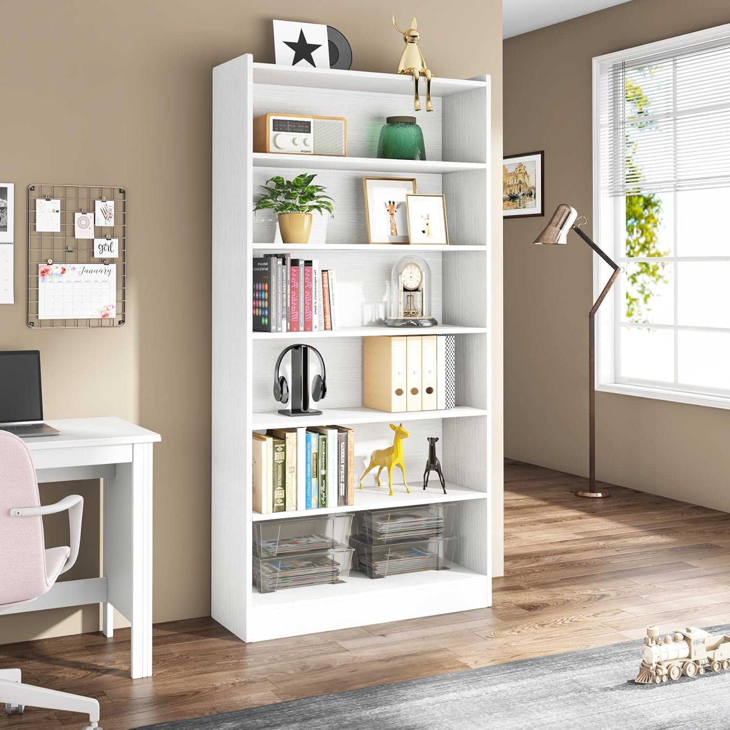 Tribesigns 78-inch Tall Bookcase, Modern 7-Tier White Library Bookshelf with Storage Shelves, Large Open Bookcases Display Shelving Unit for Bedroom Living Room Office