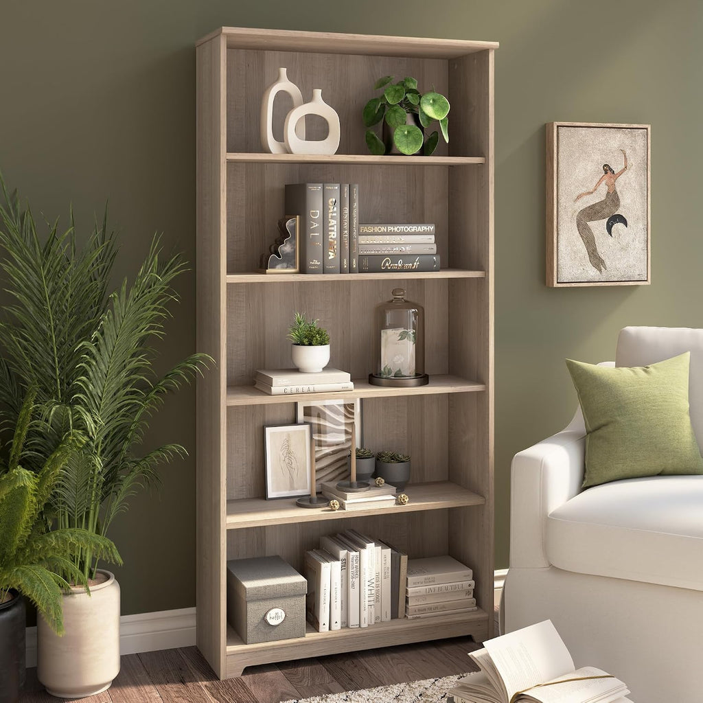 Bush Home Tall 5 Shelf Bookcase, Large Open Bookshelf, Sturdy Display Cabinet for Living Room or Home Office, Cabot Collection, Ash Gray