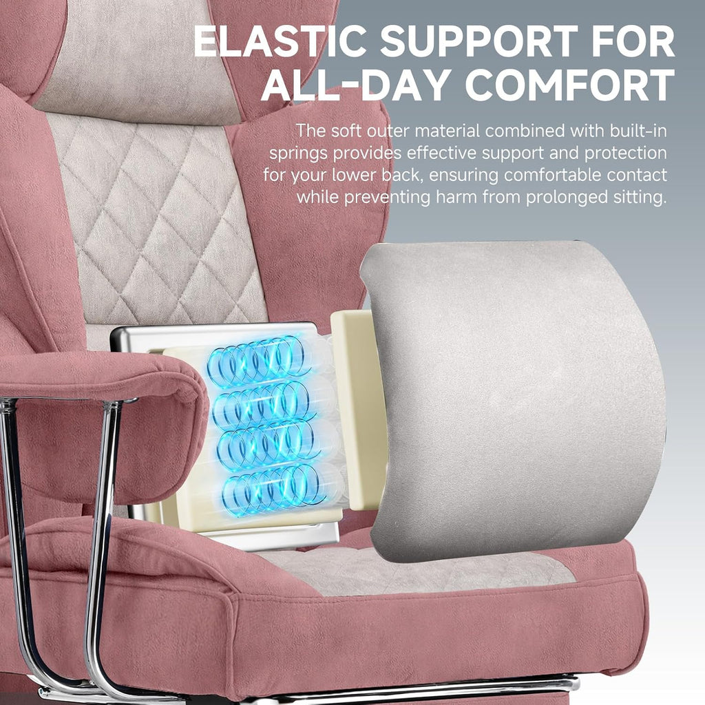 GTPLAYER Gaming Chair,Office Chair with Pocket Spring Lumbar Support, Ergonomic Comfortable Wide Office Desk Computer Chair with Outward Fixed Soft Armrests and Footrest (Fabric, Pink)