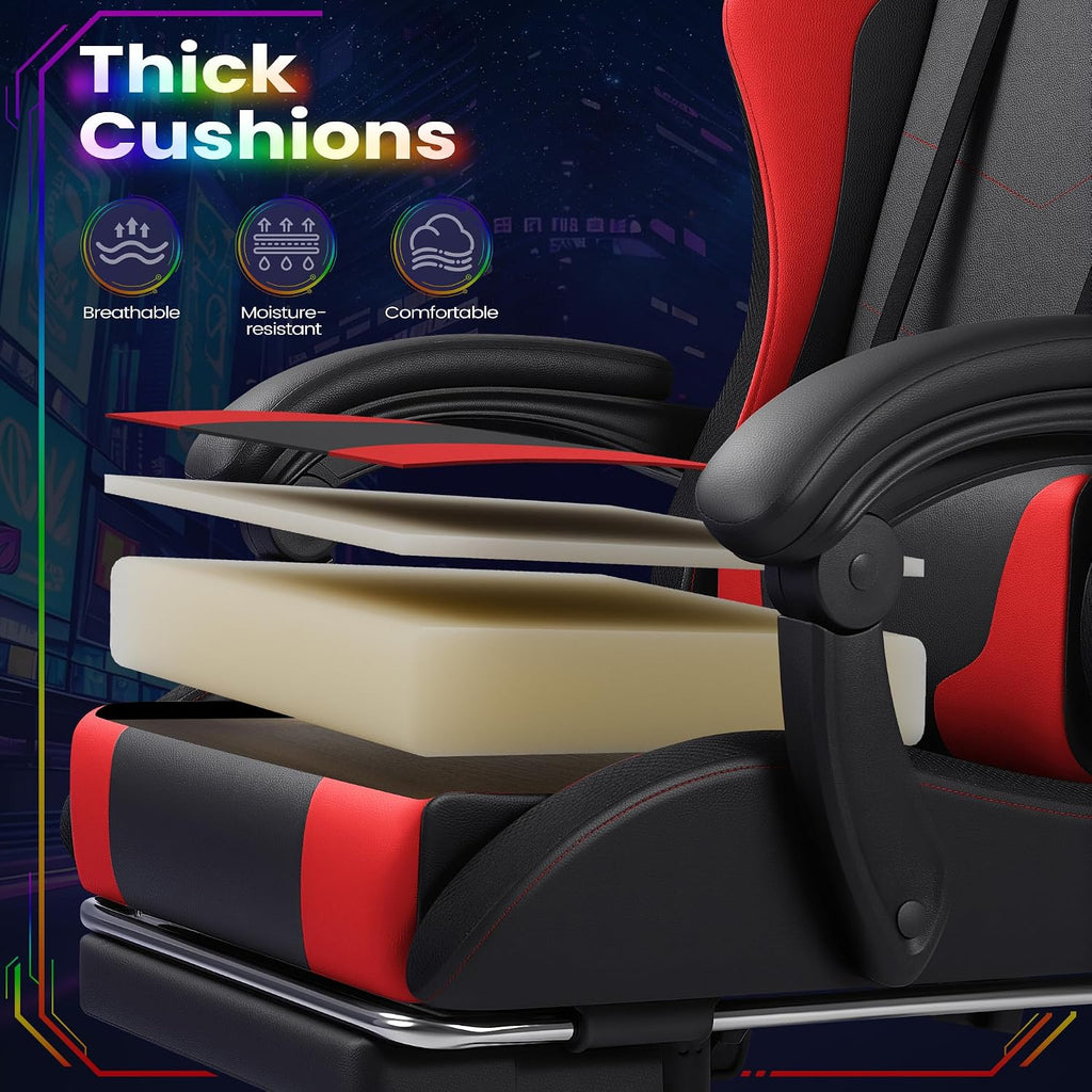 Homall Gaming Chair, Video Game Chair with Footrest and Massage Lumbar Support, Ergonomic Computer Chair Height Adjustable with Swivel Seat and Headrest (RGB Red)