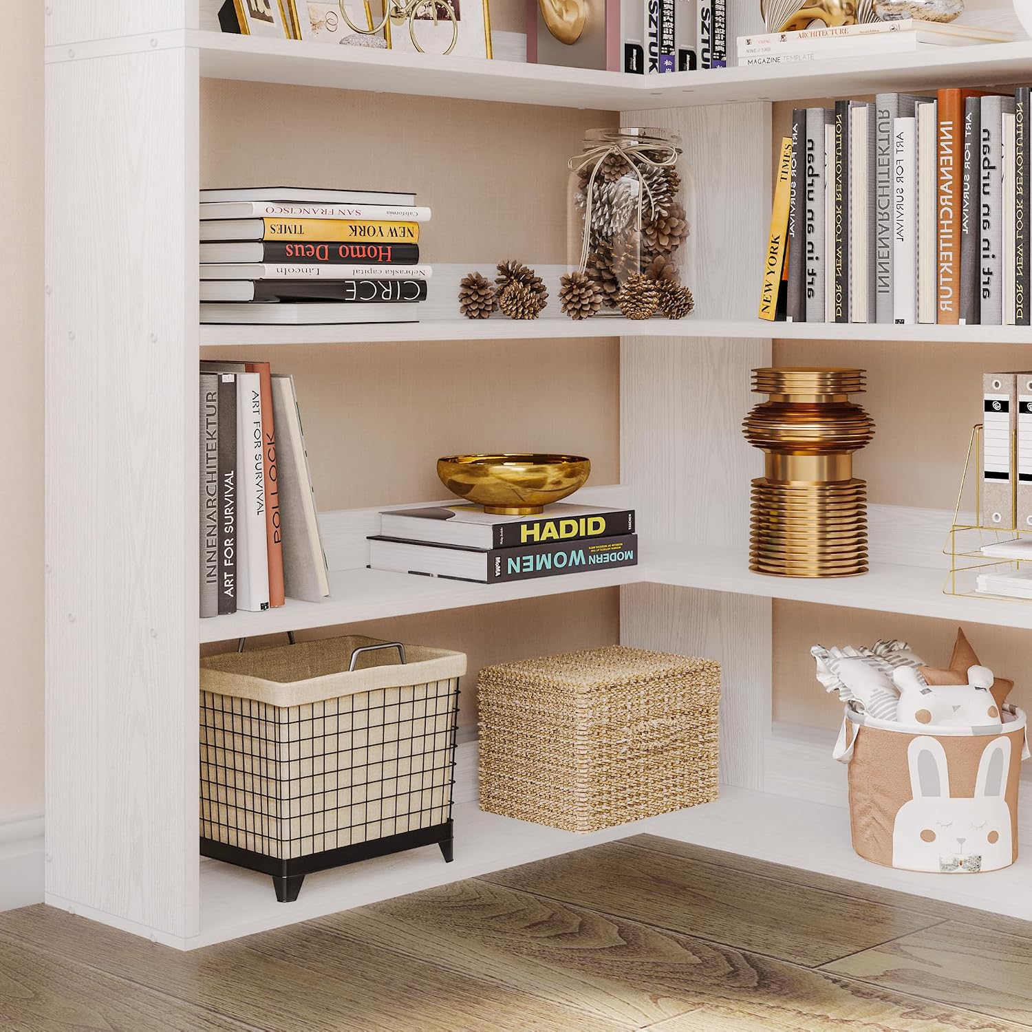 IRONCK Bookshelves 6 Tiers with Baffles Industrial Large Corner Etagere Bookcase Storage Display Rack for Living Room Home Office