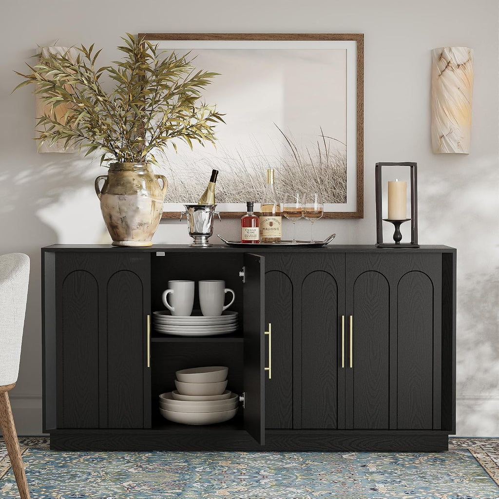 FORTUNETEC Sideboard Buffet Cabinet with Storage, Modern Accent Cabinet with Arched Doors, 67' Large Modular Media Console, Minimalist Credenza for Living Room Kitchen Dining Room Entryway, Black