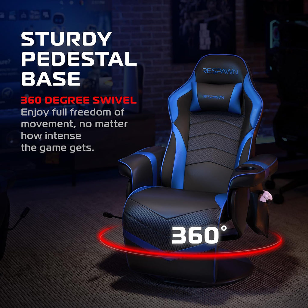 RESPAWN 900 Console Gaming Recliner with Footrest and Lumbar Support - Comfortable Ergonomic Gaming Chair with Headrest, No Wheels, Reclining, Heavy Duty, Racing Style Video Game Chairs - Blue