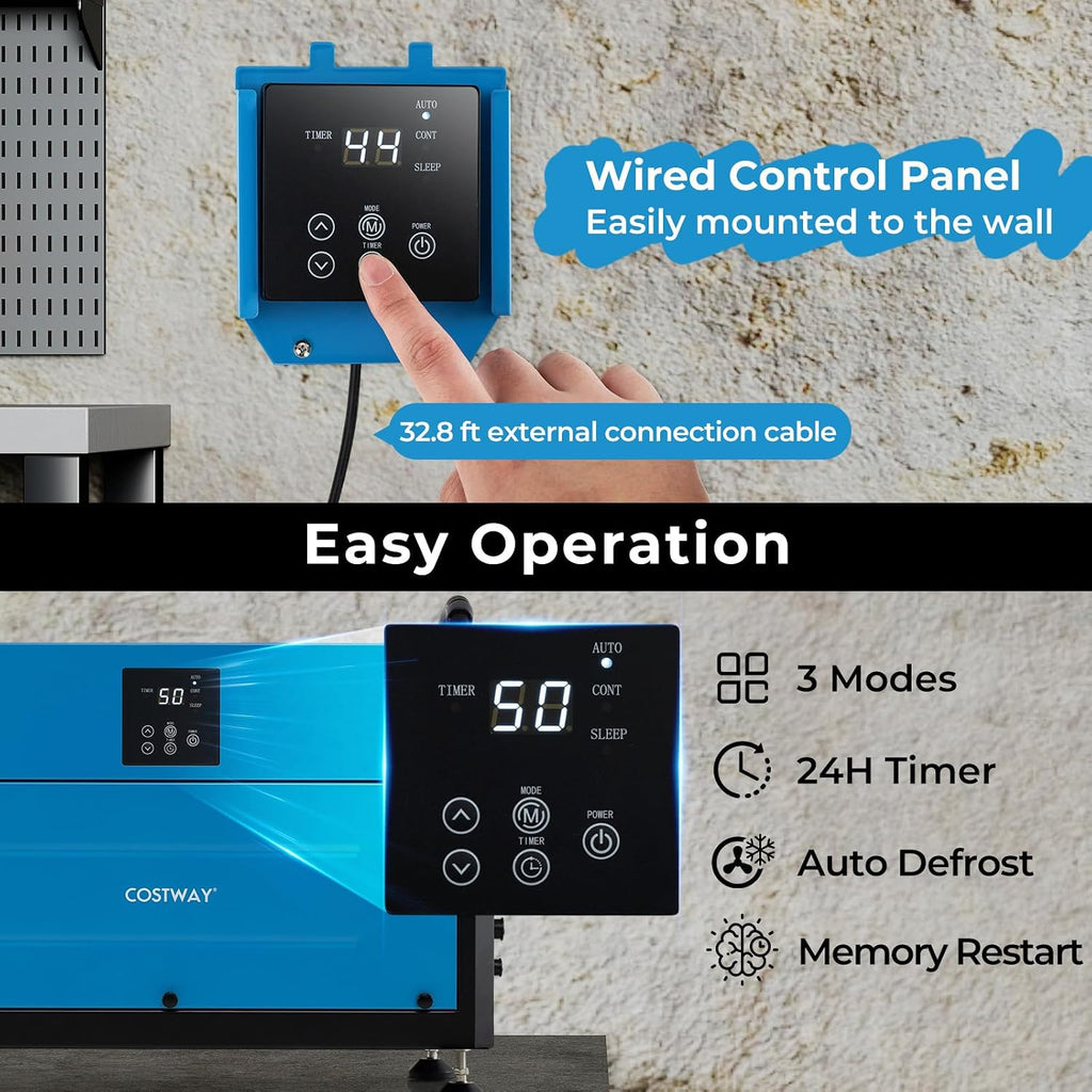COSTWAY 155 PPD Commercial Dehumidifier, 1900 Sq.Ft Crawl Space Dehumidifier with 9.8 FT Drain Hose & Wired Remote Control Panel, Ideal for Basement, Warehouse (Blue)