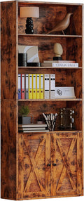 IRONCK Industrial Bookshelves and Bookcases with Doors Floor Standing 6 Shelf Display Storage Shelves 70 in Tall Bookcase for Home Office, Living Room