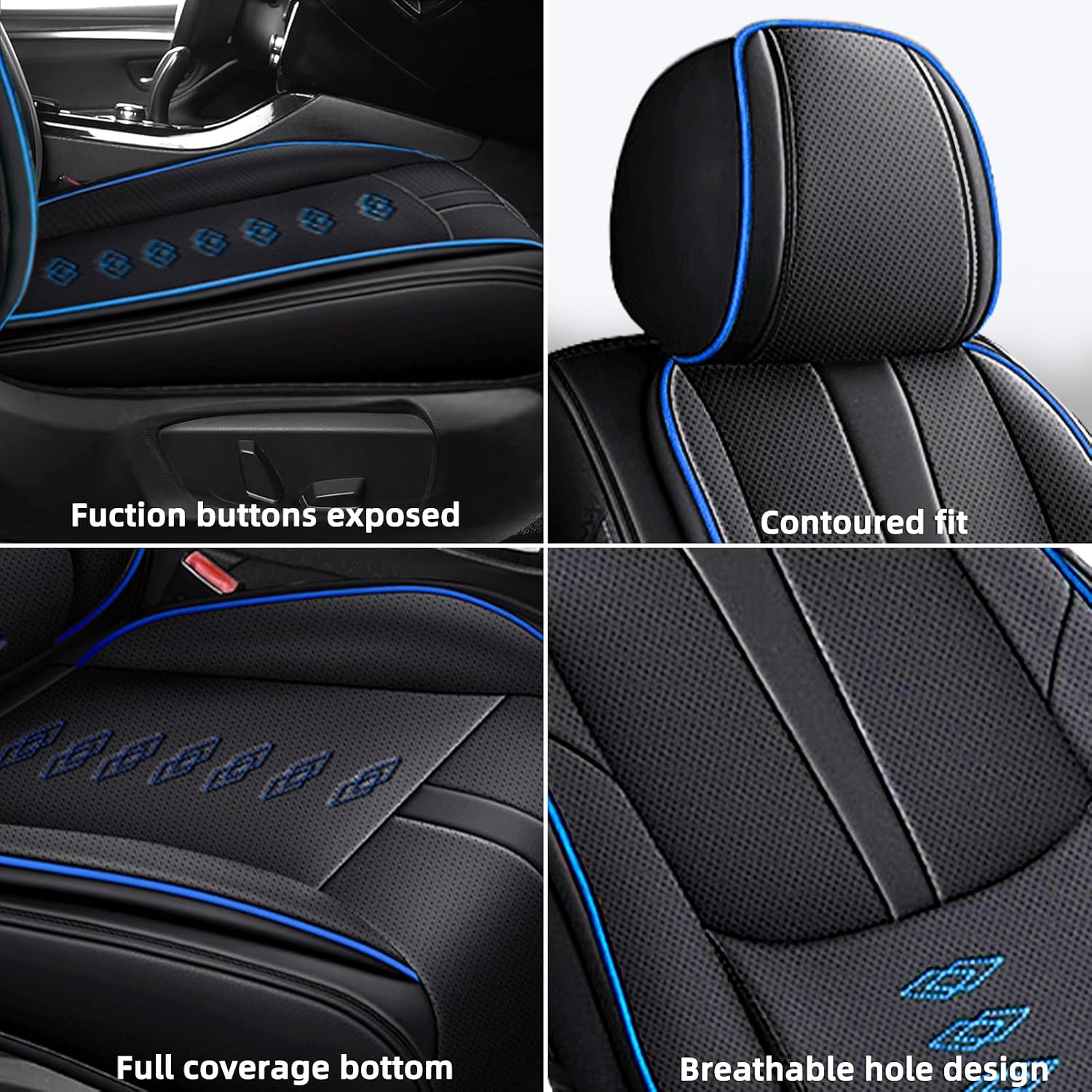 Leather Seat Covers for Lexus LS 460 2007-2017,Premium Car Seat Covers Full Set,Waterproof Car Seat Protectors with Airbag,Comfort Interior Cover Seats for Cars(Black+Blue)