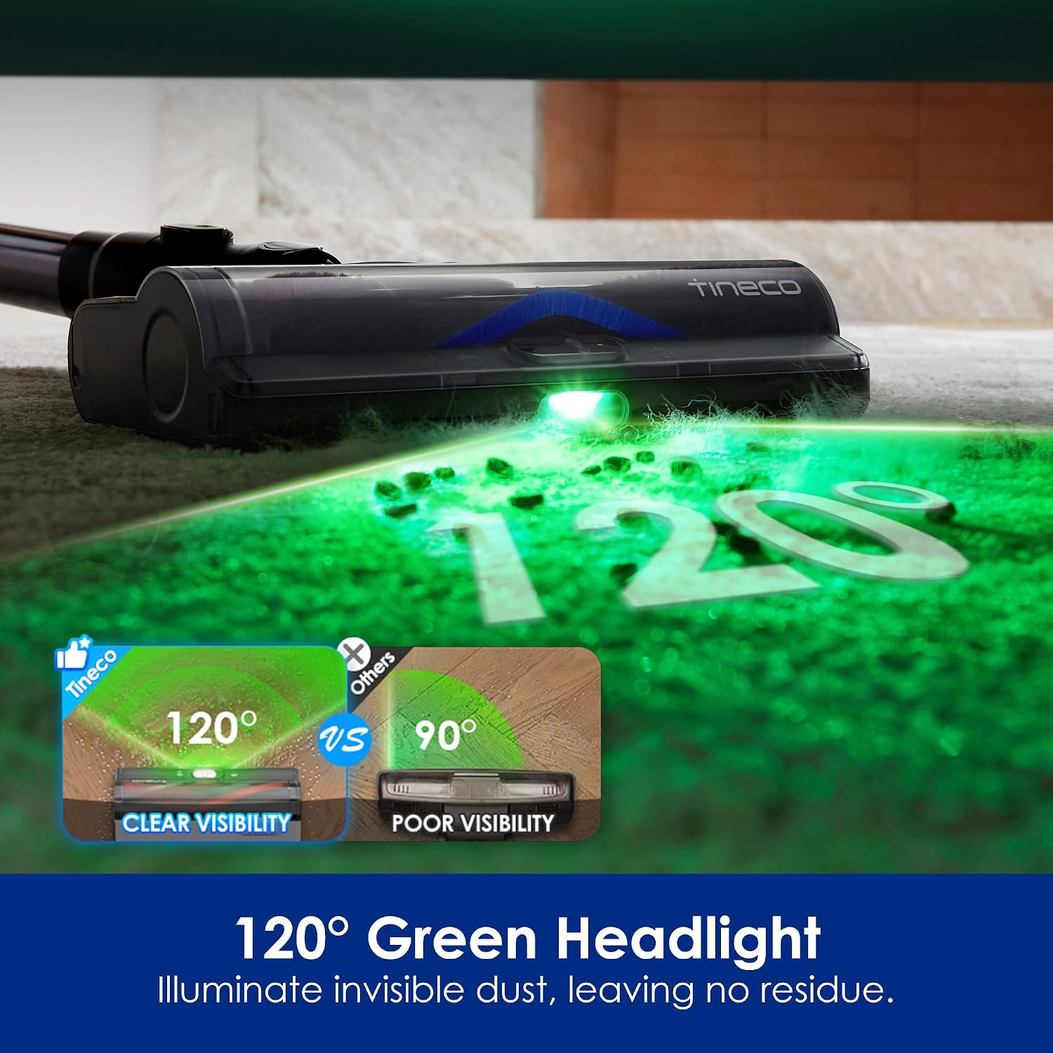 Tineco Pure ONE S50 Pro Cordless Vacuum, 150AW Suction, 95Min Runtime, Anti-Tangle Brush, 120° Green Light, Easily Tackles Large Debris, Stick Vacuum Cleaner for Pet Hair, Carpet & Hard Floor