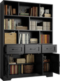IRONCK Bookshelf with Drawers & Doors, Tall Bookshelf, Bookcase with Cabinets for Home Office, Living Room, Black