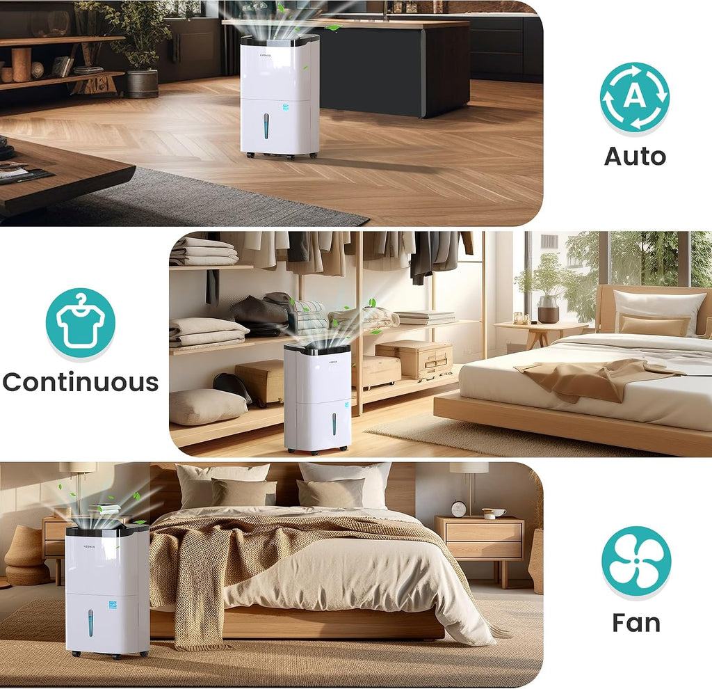 Kesnos 150 Pints Energy Star Dehumidifier with Pump for Space Up to 7500 Sq. Ft - Dehumidifier for Basement with Drain Hose, 1.85 Gal Water Tank, Handle, Self-Drying, Idear for Home, Office