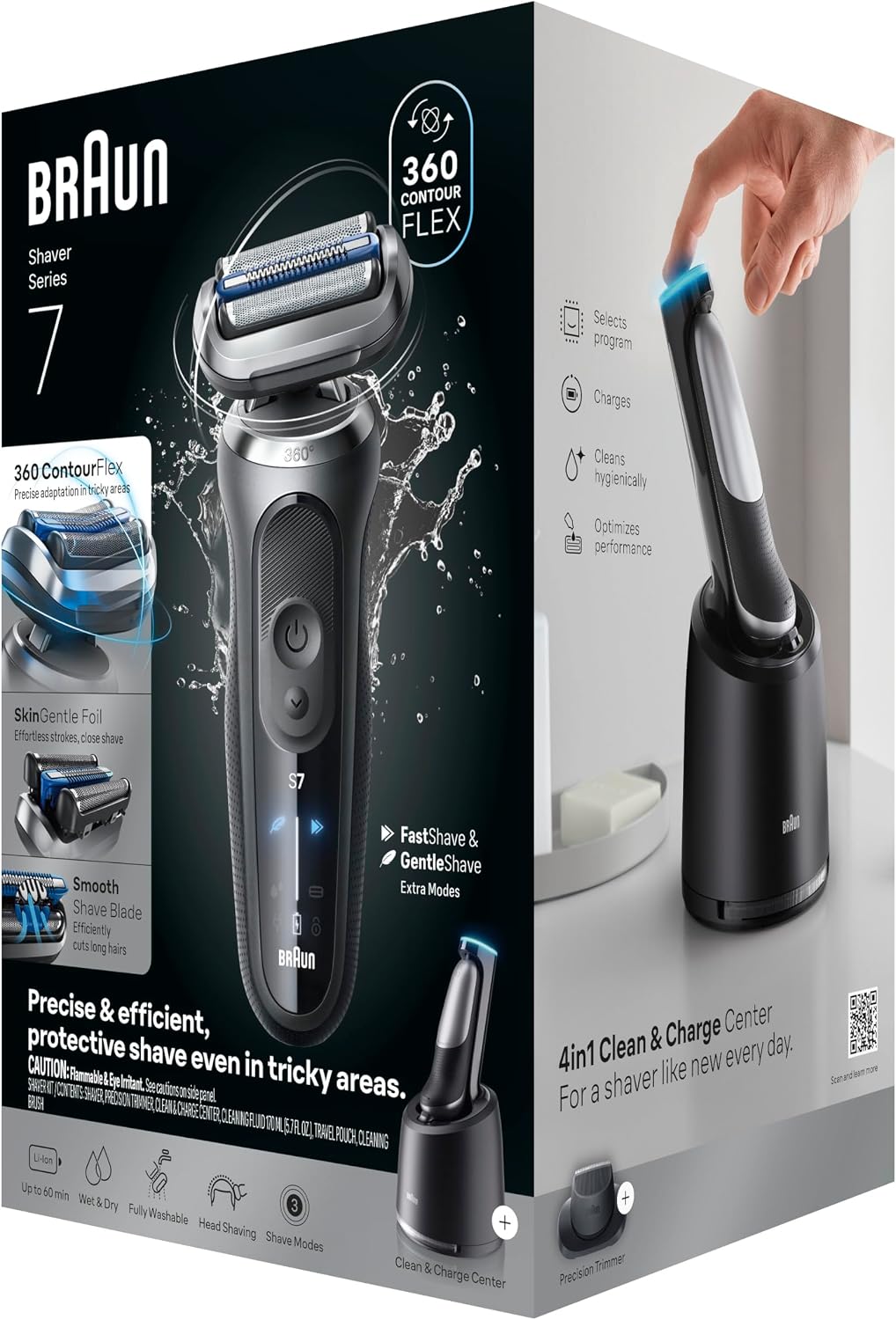 Braun Electric Shaver for Men, Series 7 7171cc, Wet & Dry Shave, Turbo & Gentle Shaving Modes, Waterproof Foil Shaver with Precision Trimmer, Space Grey