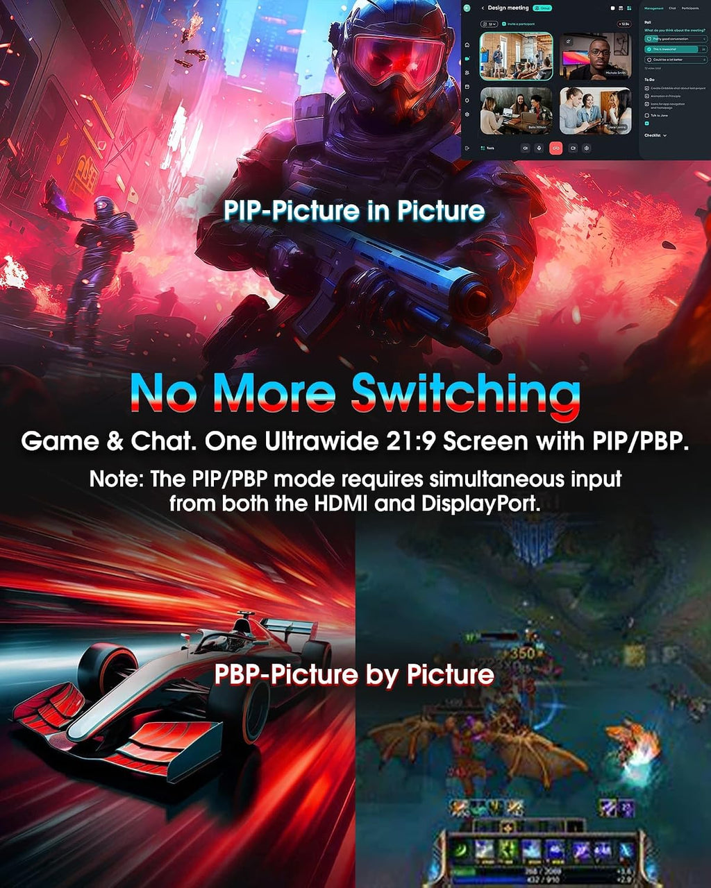 SANSUI 34 Inch UWQHD 200HZ Curved Gaming Monitor, FastVA 3440x1440P Ultrawide 1500R Curved Gaming Computer Monitor 21:9 with PIP PBP, AI Tech Enhance, 2xHDMI2.1 DP1.4 Ports(HDMI2.1 Cable Incl.)