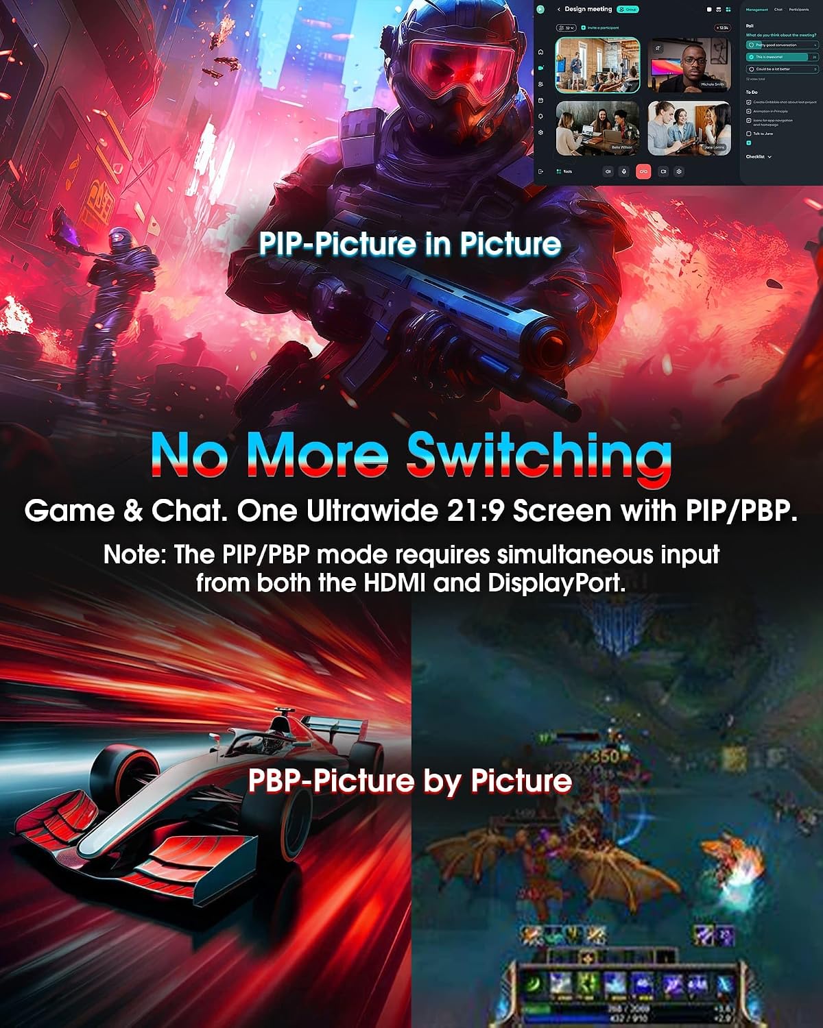SANSUI 34 Inch UWQHD 200HZ Curved Gaming Monitor, FastVA 3440x1440P Ultrawide 1500R Curved Gaming Computer Monitor 21:9 with PIP PBP, AI Tech Enhance, 2xHDMI2.1 DP1.4 Ports(HDMI2.1 Cable Incl.)