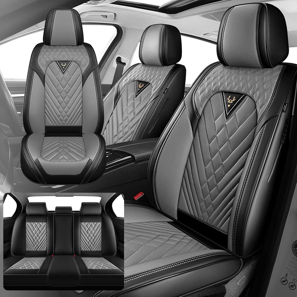 Fit for Chevy Silverado 1500/2500/3500 2007-2026 Seat Covers, Fashion Sport Seat Cover with Waterproof Leather, Airbag Safe Design Seat Protector (2 Front Seat Standard, Black Gray)