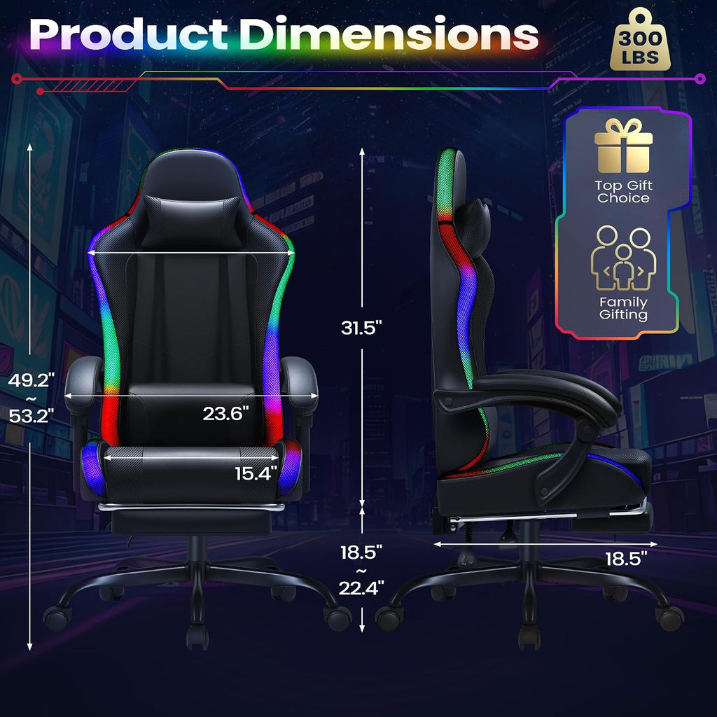 Homall Gaming Chair, Video Game Chair with Footrest and Massage Lumbar Support, Ergonomic Computer Chair Height Adjustable with Swivel Seat and Headrest (RGB Dark Black)