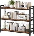 3 Tier Bookshelf 39.37' Width, Long Industrial Bookcase, Vintage Farmhouse Modern Wooden Big Book Shelf for Home Living Room Bedroom Office Storage(Rustic Brown)