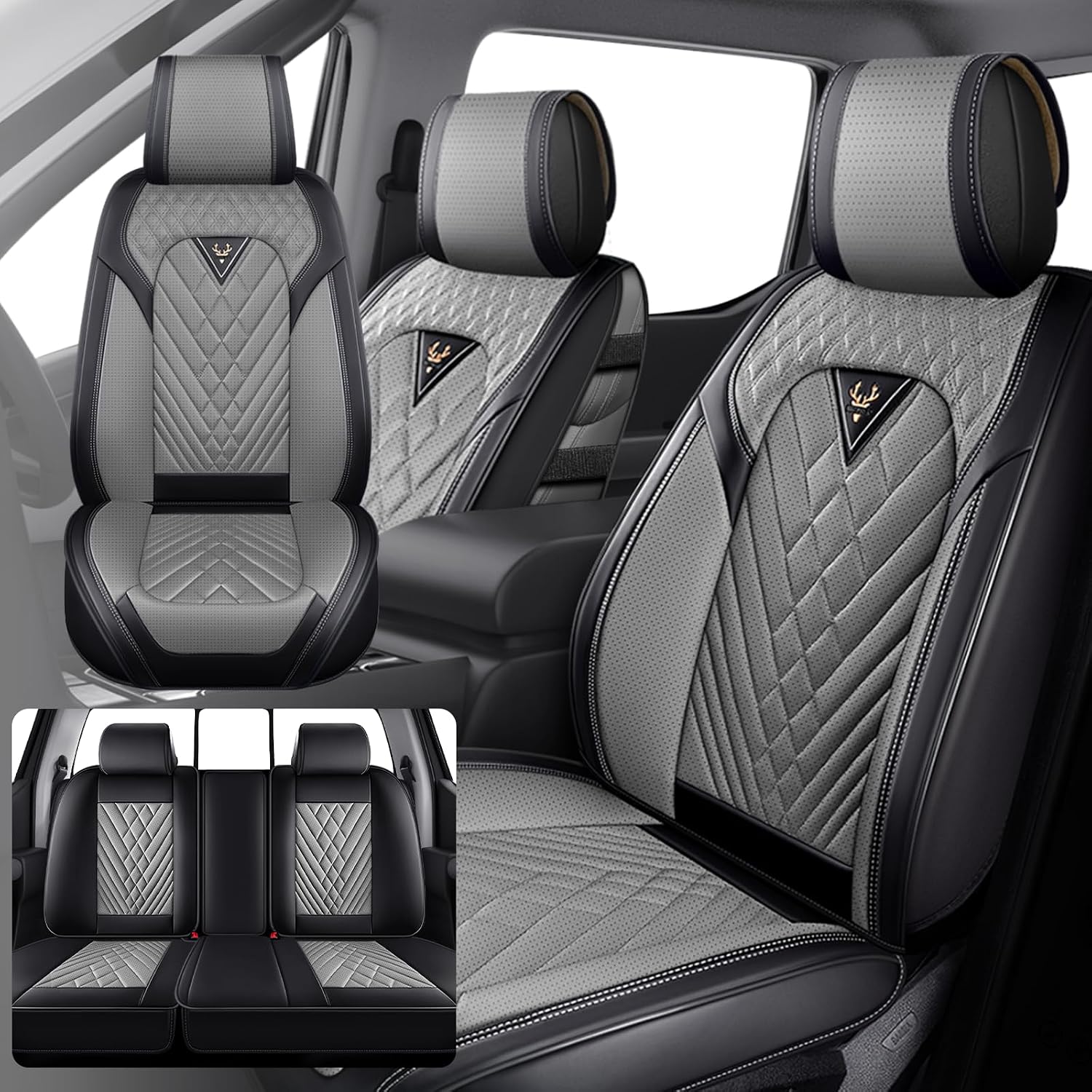 Fit for Ford F250 2011-2026 Seat Covers, Fashion Sport Seat Cover with Waterproof Leather, Airbag Safe Design Seat Protector (5 Front Seat Standard, Black Gray)