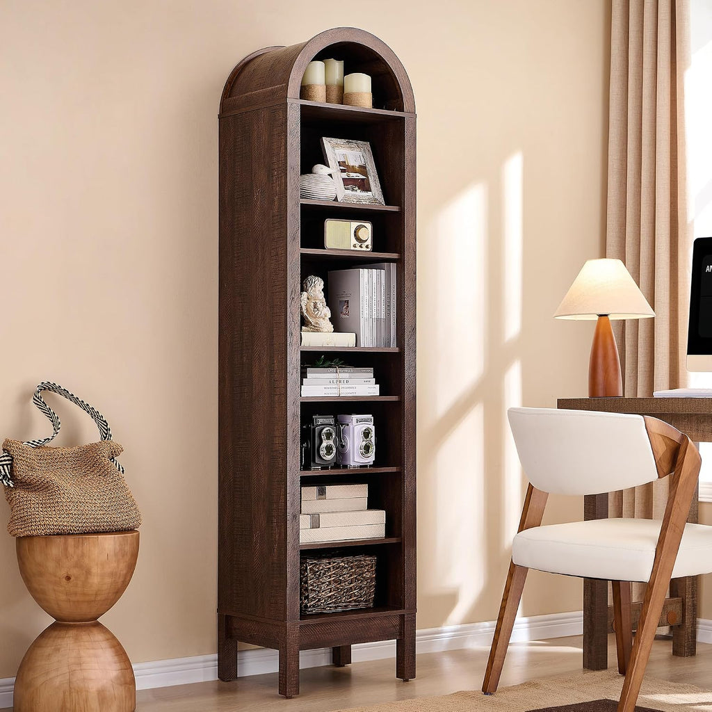 IFGET 71' Tall Arched Bookshelf, 8 Tiers Arch Bookcase with Storage, Modern Farmhouse Book Shelf with Adjustable Shelves, Wood Bookshelf w/Open Display Shelves for Living Room, Office (Brown)