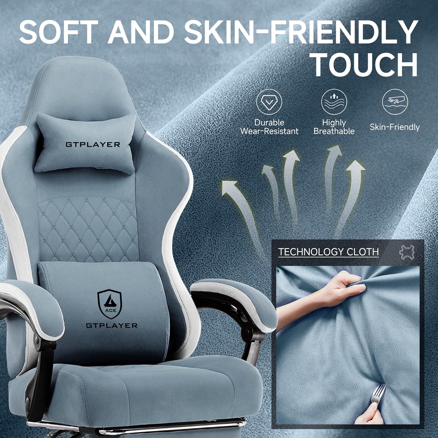 GTPLAYER Gaming Chair, Computer Office Chair with Pocket Spring Cushion, Linkage Armrests and Footrest, High Back Ergonomic Computer Chair with Lumbar Support Task Chair with Footrest